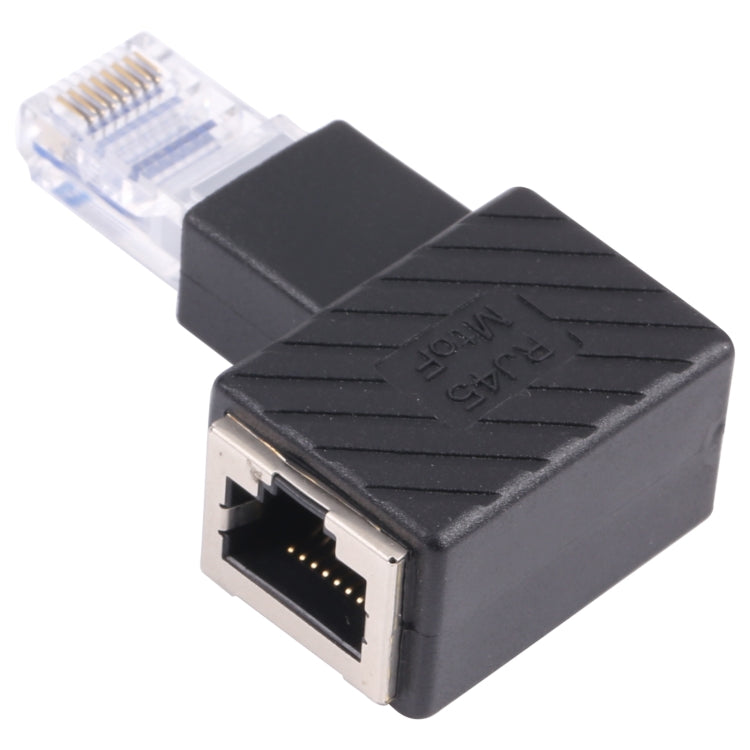 อะแดปเตอร์แปลง RJ45 ตัวผู้เป็นตัวเมีย แบบขยาย 90 องศาสำหรับสาย LAN Ethernet Cat5 Cat6, มุมขวา 90 องศา