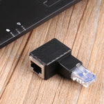 อะแดปเตอร์แปลง RJ45 ตัวผู้เป็นตัวเมีย แบบขยาย 90 องศาสำหรับสาย LAN Ethernet Cat5 Cat6, มุมขวา 90 องศา