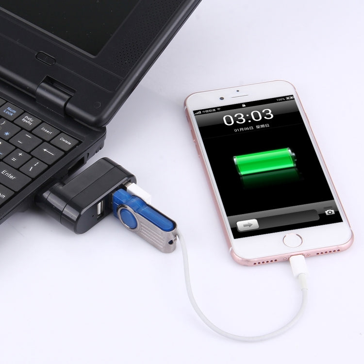 HUB USB แบบพกพาหัวหมุน 180 องศา 3 พอร์ต USB 2.0