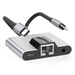อะแดปเตอร์ 3 in 1 NK-1056Pro 8 Pin + USB-C / Type-C ตัวผู้เป็น 8 Pin สำหรับชาร์จ + อีเธอร์เน็ต + หูฟัง 3.5 มม. ตัวเมีย