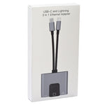 อะแดปเตอร์ 3 in 1 NK-1056Pro 8 Pin + USB-C / Type-C ตัวผู้เป็น 8 Pin สำหรับชาร์จ + อีเธอร์เน็ต + หูฟัง 3.5 มม. ตัวเมีย