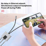 อะแดปเตอร์ 3 in 1 NK-1056Pro 8 Pin + USB-C / Type-C ตัวผู้เป็น 8 Pin สำหรับชาร์จ + อีเธอร์เน็ต + หูฟัง 3.5 มม. ตัวเมีย