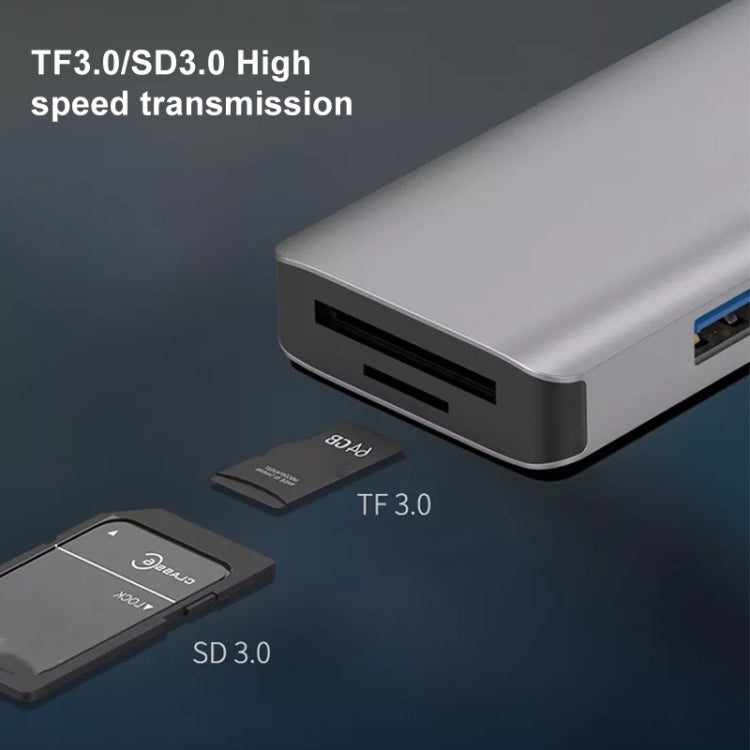 อะแดปเตอร์ NK-3049HD 6 in 1 USB ชาย เป็นช่องเสียบการ์ด MS / TF + USB 3.0 + USB 2.0 หญิง 3 ช่อง
