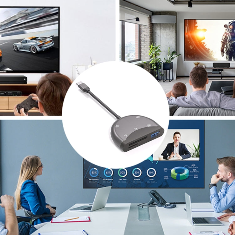 อะแดปเตอร์ NK-3039 5 in 1 USB-C / Type-C ชาย เป็นช่องเสียบการ์ด TF / SD + USB หญิง 3 ช่อง