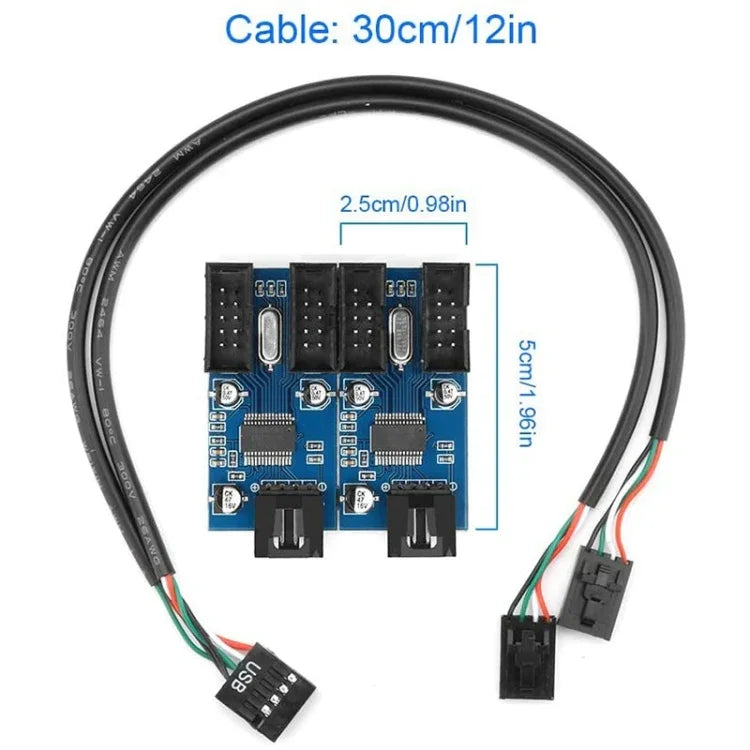Rocketek HC427 อะแดปเตอร์ USB2.0 HUB 9 พิน แบบแยกสัญญาณหนึ่งต่อสี่, หนึ่งต่อสี่