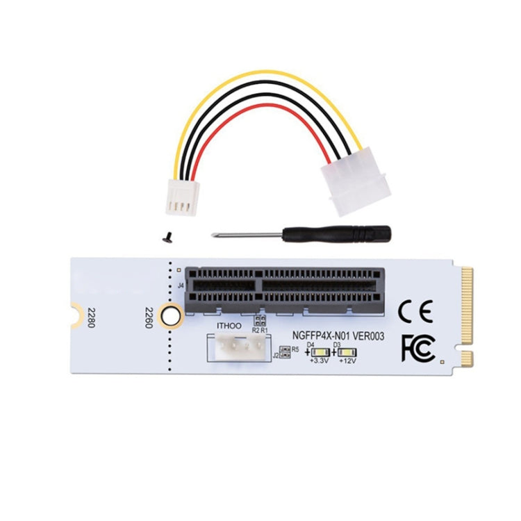 ตัวแปลง NGFF M.2 Key M เป็น PCI-E 1X / 4X / 8X / 16X สำหรับการ์ดกราฟิกและเหมือง พร้อมไฟ LED และสายไฟ 4 ขา, VER003 พร้อมสายไฟ 4 ขา