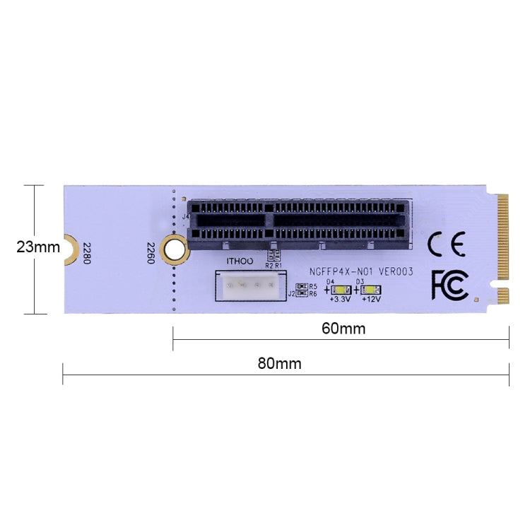 ตัวแปลง NGFF M.2 Key M เป็น PCI-E 1X / 4X / 8X / 16X สำหรับการ์ดกราฟิกและเหมือง พร้อมไฟ LED และสายไฟ 4 ขา, VER003 พร้อมสายไฟ 4 ขา
