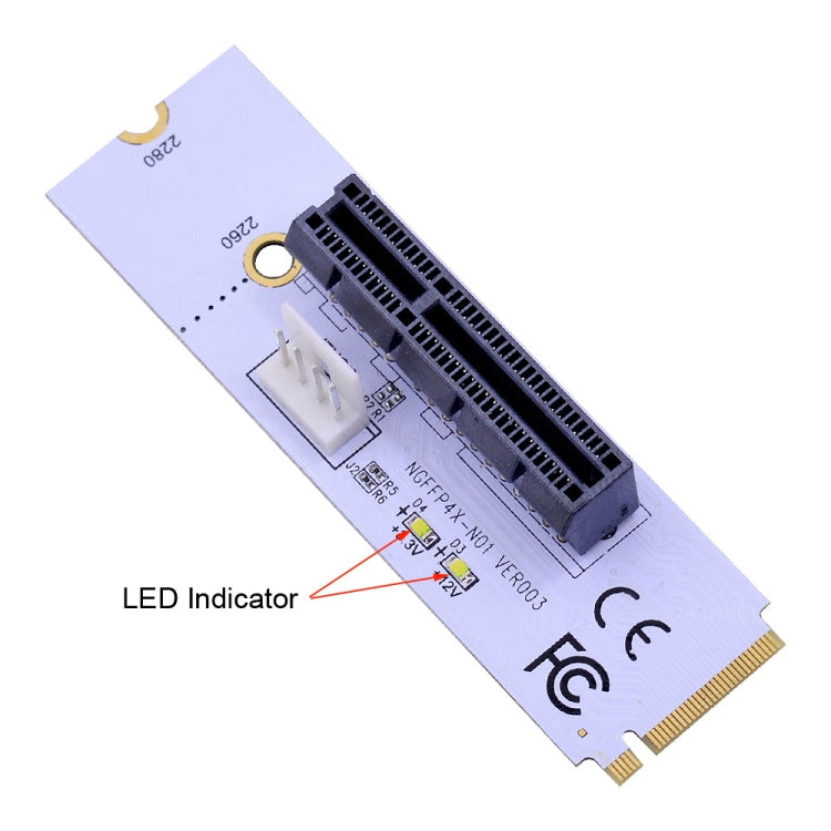 ตัวแปลง NGFF M.2 Key M เป็น PCI-E 1X / 4X / 8X / 16X สำหรับการ์ดกราฟิกและเหมือง พร้อมไฟ LED และสายไฟ 4 ขา, VER003 พร้อมสายไฟ 4 ขา