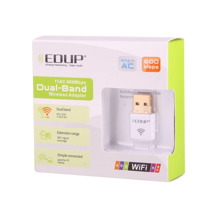 EDUP EP-AC1619 การ์ดเครือข่าย WiFi แบบ USB ไร้สาย 600Mbps 2.4G / 5.8Ghz 150M+433M สองย่านความถี่ สำหรับโน้ตบุ๊ก / แล็ปท็อป / พีซี, EP-AC1619 600Mbps (สีขาว), EP-AC1619 600Mbps (สีดำ)