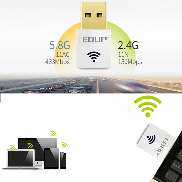 EDUP EP-AC1619 การ์ดเครือข่าย WiFi แบบ USB ไร้สาย 600Mbps 2.4G / 5.8Ghz 150M+433M สองย่านความถี่ สำหรับโน้ตบุ๊ก / แล็ปท็อป / พีซี, EP-AC1619 600Mbps (สีขาว), EP-AC1619 600Mbps (สีดำ)