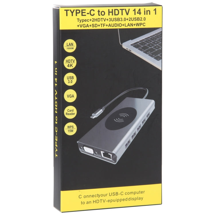 แท่นเชื่อมต่อ Type-C 14 in 1 พร้อมชาร์จไร้สาย (พอร์ตเครือข่าย 1000M), 14 in 1