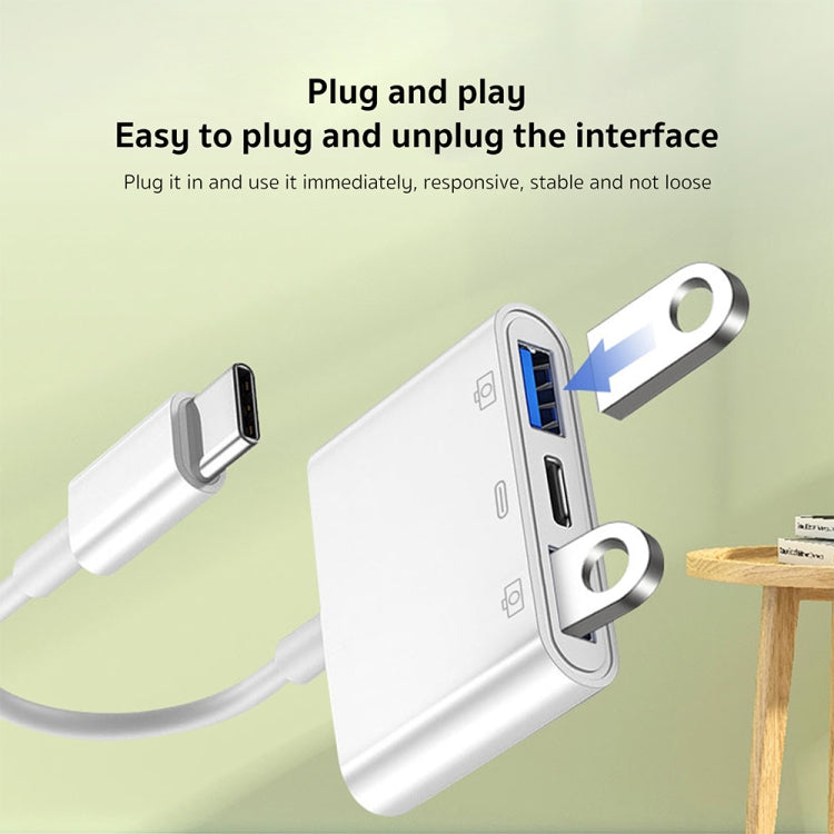 S-202 อะแดปเตอร์กล้อง 3 in 1 USB-C / Type-C ตัวผู้เป็น Type-C + 2 x USB ตัวเมีย, S-202