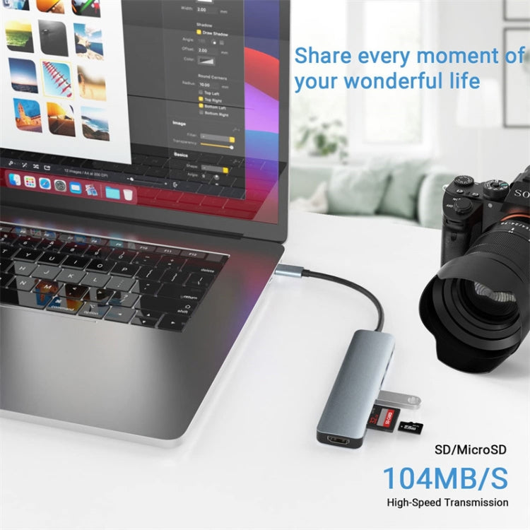 อะแดปเตอร์ HUB USB-C / Type-C 7 in 1 เป็น USB, 7 in 1