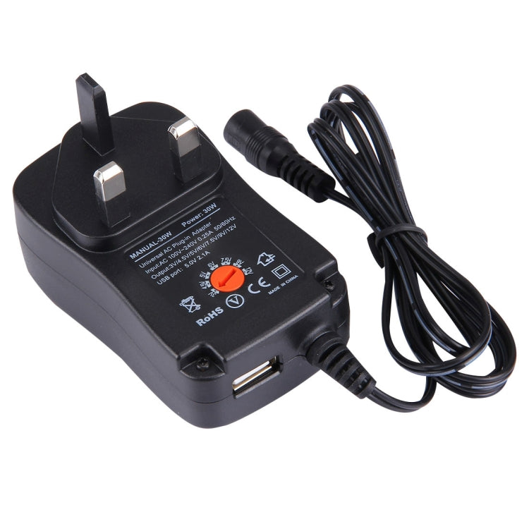 อะแดปเตอร์ปลั๊กไฟแบบเสียบผนัง 30W แบบสากล พร้อมพอร์ต USB 5V 2.1A ปลั๊ก UK ความยาวสายประมาณ 1.2 เมตร 8 ชิ้น