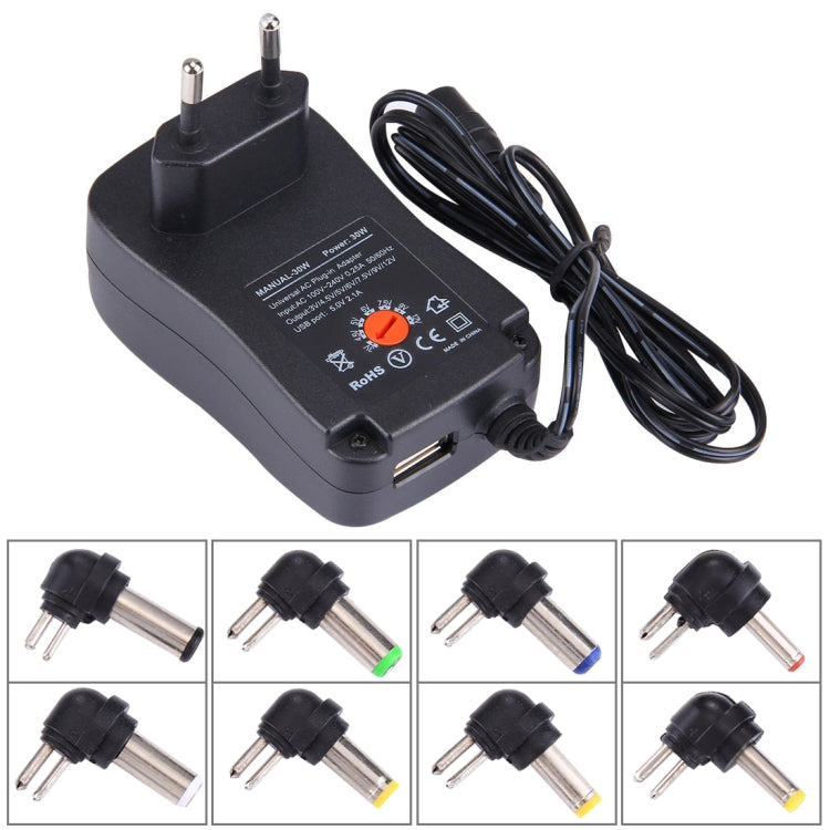 อะแดปเตอร์ปลั๊กผนัง 30W แบบยูนิเวอร์แซล ปลั๊ก EU พร้อมพอร์ต USB 5V 2.1A, จำนวน 6 ชิ้น ความยาวสายประมาณ 1.2 ม., ปลั๊ก EU
