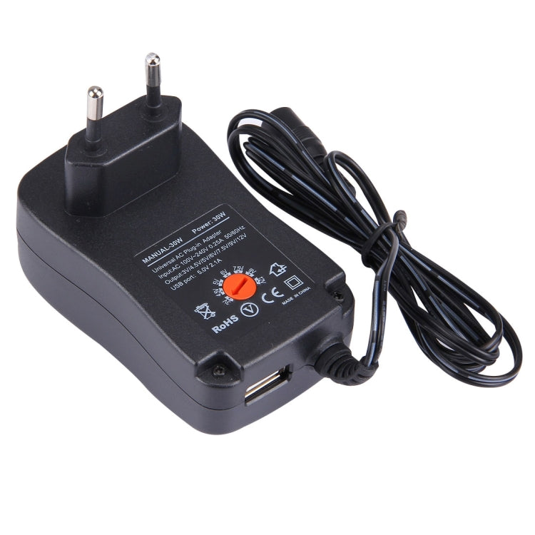 อะแดปเตอร์ปลั๊กผนัง 30W แบบยูนิเวอร์แซล ปลั๊ก EU พร้อมพอร์ต USB 5V 2.1A, จำนวน 6 ชิ้น ความยาวสายประมาณ 1.2 ม., ปลั๊ก EU