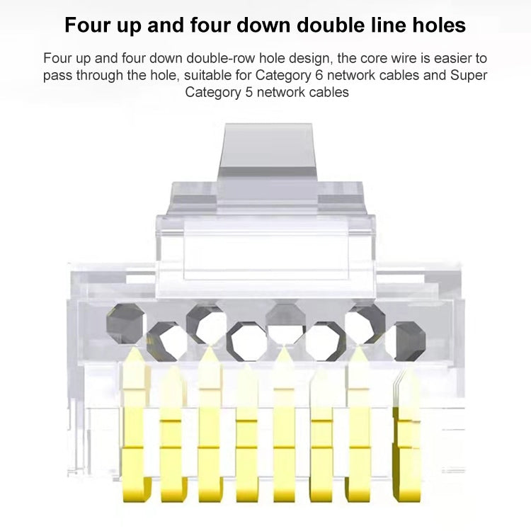 ตัวเชื่อมต่อ RJ45 แบบไม่หุ้มฉนวน Cat6e ผ่านตรง 100 ชิ้น/แพ็ค, Cat6e ไม่หุ้มฉนวนผ่านตรง