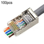 ขั้วต่อโมดูลาร์ RJ45 แบบ Cat5e ชิลด์ผ่าน 100 ชิ้น, Cat5e ชิลด์ผ่าน