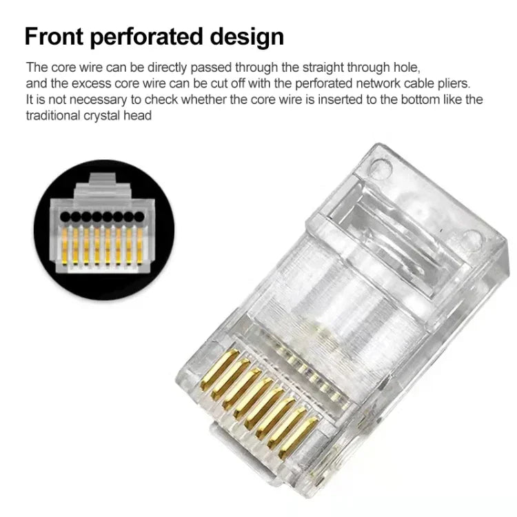 ขั้วต่อโมดูลาร์ RJ45 แบบ Cat5e ชิลด์ผ่าน 100 ชิ้น, Cat5e ชิลด์ผ่าน