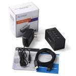ORICO A3H4 HUB USB 3.0 อลูมิเนียมความเร็วสูง 4 พอร์ต พร้อมอะแดปเตอร์ไฟ 12V/2.5A สำหรับแล็ปท็อป, 4 พอร์ต (สีเงิน)