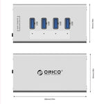 ORICO A3H4 HUB USB 3.0 อลูมิเนียมความเร็วสูง 4 พอร์ต พร้อมอะแดปเตอร์ไฟ 12V/2.5A สำหรับแล็ปท็อป, 4 พอร์ต (สีเงิน)