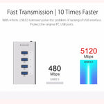 ORICO A3H4 HUB USB 3.0 อลูมิเนียมความเร็วสูง 4 พอร์ต พร้อมอะแดปเตอร์ไฟ 12V/2.5A สำหรับแล็ปท็อป, 4 พอร์ต (สีเงิน)