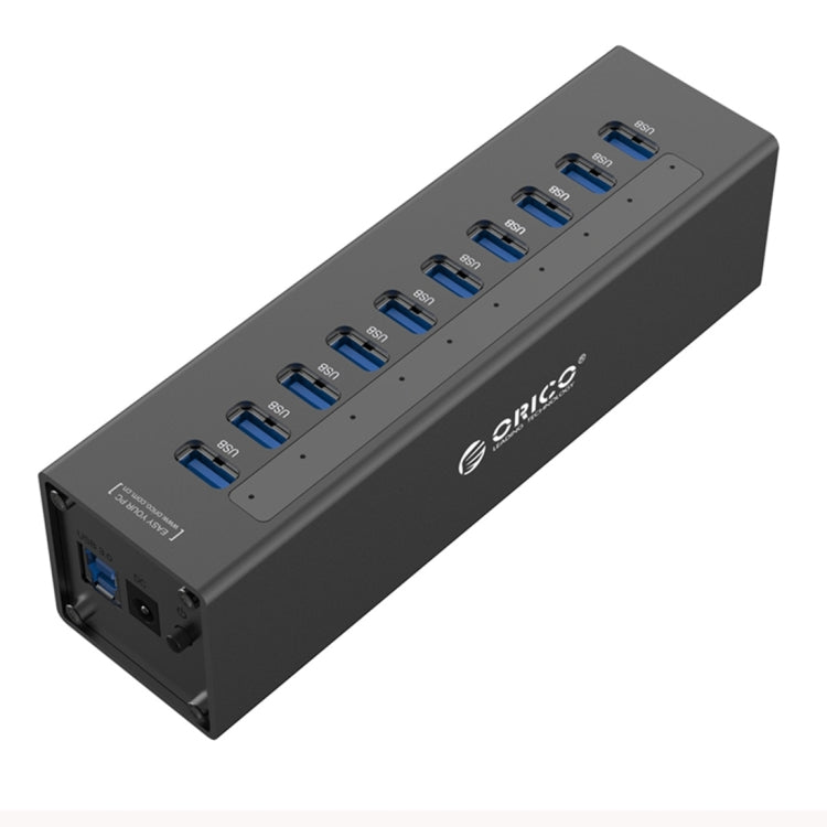 ORICO A3H10 อลูมิเนียมความเร็วสูง 10 พอร์ต USB 3.0 HUB พร้อมอะแดปเตอร์จ่ายไฟสำหรับแล็ปท็อป, 10 พอร์ต (สีเงิน), 10 พอร์ต (สีดำ)