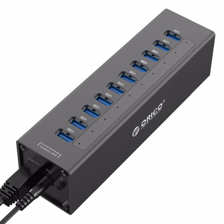 ORICO A3H10 อลูมิเนียมความเร็วสูง 10 พอร์ต USB 3.0 HUB พร้อมอะแดปเตอร์จ่ายไฟสำหรับแล็ปท็อป, 10 พอร์ต (สีเงิน), 10 พอร์ต (สีดำ)