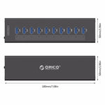 ORICO A3H10 อลูมิเนียมความเร็วสูง 10 พอร์ต USB 3.0 HUB พร้อมอะแดปเตอร์จ่ายไฟสำหรับแล็ปท็อป, 10 พอร์ต (สีเงิน), 10 พอร์ต (สีดำ)