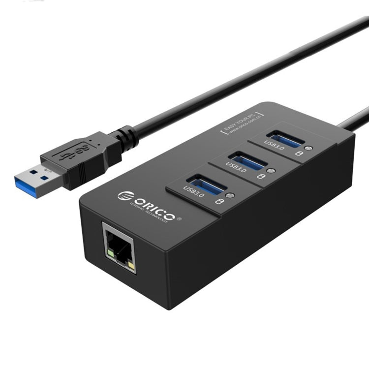 ORICO HR01-U3 ABS 3 พอร์ต USB3.0 HUB ตัวแยกพร้อมการ์ดเครือข่าย RJ45 Gigabit Ethernet ภายนอก 5 Gbps สำหรับแล็ปท็อป / เดสก์ท็อป / อัลตร้าบุ๊ก ฯลฯ