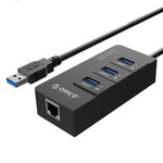 ORICO HR01-U3 ABS 3 พอร์ต USB3.0 HUB ตัวแยกพร้อมการ์ดเครือข่าย RJ45 Gigabit Ethernet ภายนอก 5 Gbps สำหรับแล็ปท็อป / เดสก์ท็อป / อัลตร้าบุ๊ก ฯลฯ
