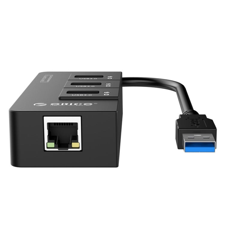 ORICO HR01-U3 ABS 3 พอร์ต USB3.0 HUB ตัวแยกพร้อมการ์ดเครือข่าย RJ45 Gigabit Ethernet ภายนอก 5 Gbps สำหรับแล็ปท็อป / เดสก์ท็อป / อัลตร้าบุ๊ก ฯลฯ