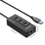 ORICO HR01-U3 ABS 3 พอร์ต USB3.0 HUB ตัวแยกพร้อมการ์ดเครือข่าย RJ45 Gigabit Ethernet ภายนอก 5 Gbps สำหรับแล็ปท็อป / เดสก์ท็อป / อัลตร้าบุ๊ก ฯลฯ