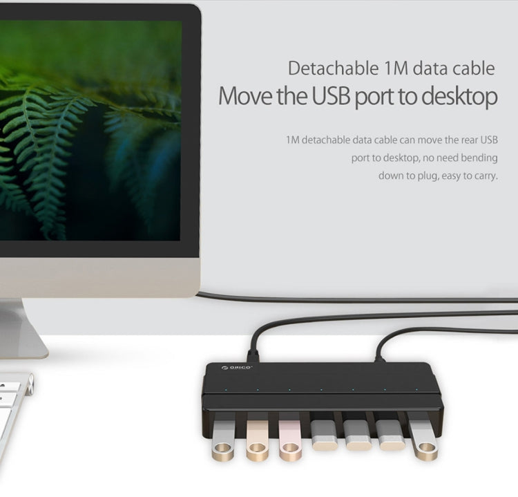 ORICO H7928-U3 วัสดุ ABS เดสก์ท็อป 7 พอร์ต USB 3.0 HUB พร้อมสาย 1 ม., USB 3.0