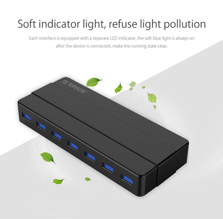 ORICO H7928-U3 วัสดุ ABS เดสก์ท็อป 7 พอร์ต USB 3.0 HUB พร้อมสาย 1 ม., USB 3.0