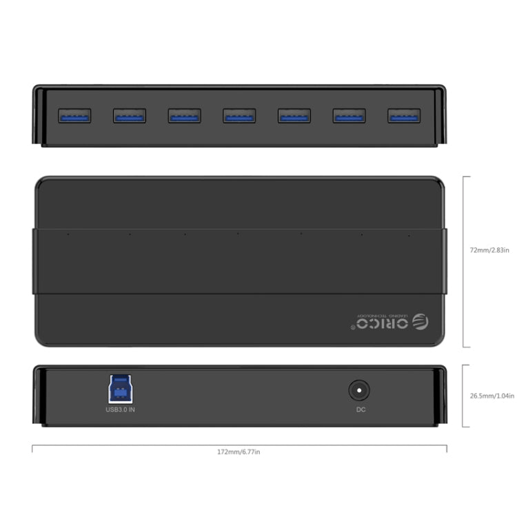 ORICO H7928-U3 วัสดุ ABS เดสก์ท็อป 7 พอร์ต USB 3.0 HUB พร้อมสาย 1 ม., USB 3.0