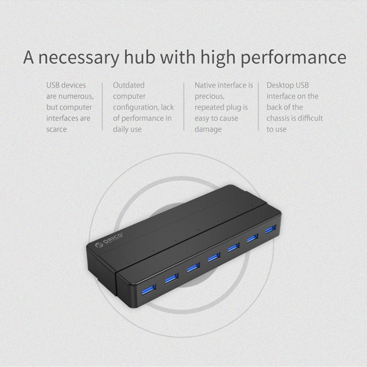 ORICO H7928-U3 วัสดุ ABS เดสก์ท็อป 7 พอร์ต USB 3.0 HUB พร้อมสาย 1 ม., USB 3.0