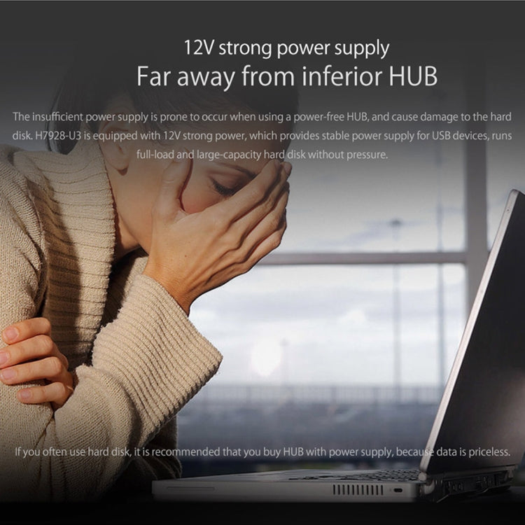 ORICO H7928-U3 วัสดุ ABS เดสก์ท็อป 7 พอร์ต USB 3.0 HUB พร้อมสาย 1 ม., USB 3.0