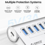 ORICO M3U7 อลูมิเนียมอัลลอย 7 พอร์ต USB 3.2 Gen1 5Gbps HUB พร้อมสาย 1 ม., M3U7 1 ม.