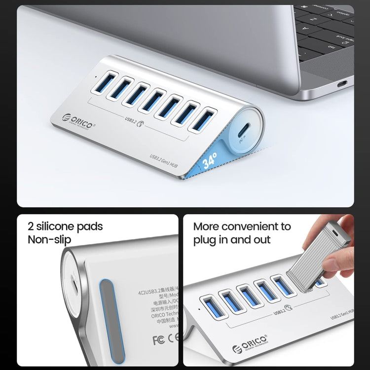 ORICO M3U7 อลูมิเนียมอัลลอย 7 พอร์ต USB 3.2 Gen1 5Gbps HUB พร้อมสาย 1 ม., M3U7 1 ม.