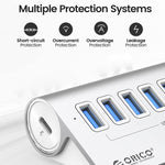 ORICO M3U7-G2 อลูมิเนียมอัลลอย 7 พอร์ต USB 3.2 Gen2 10Gbps HUB พร้อมสาย 1 ม., M3U7-G2 1 ม.