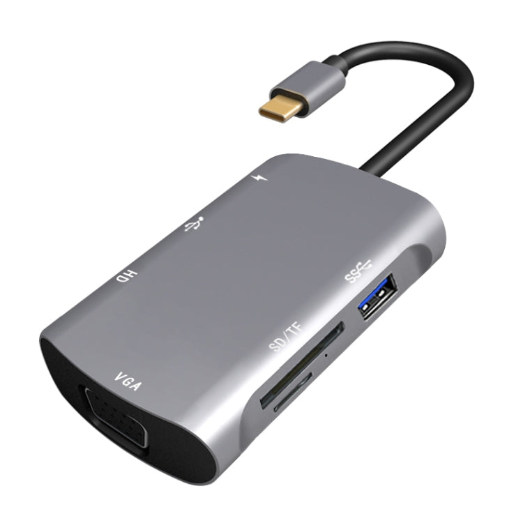 V217E 7 ใน 1 Type C / USB-C เป็น PD + HDMI + VGA + USB3.0 + UB2.0 + SD / TF ฮับแบบมัลติฟังก์ชัน Type-C / USB-C สถานีเชื่อมต่อ, PD+HDMI+VGA+USB3.0+UB2.0+SD / TF