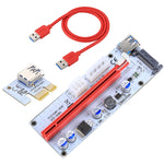 PCE164P-N06 VER008S ตัวขยายสัญญาณ USB 3.0 PCI-E Express 1x เป็น 16x PCI-E การ์ดอะแดปเตอร์ Riser พร้อมพอร์ตจ่ายไฟ SATA 15 พิน 6 พิน + 4 พิน และสาย USB ยาว 60 ซม., VER008S สีแดง