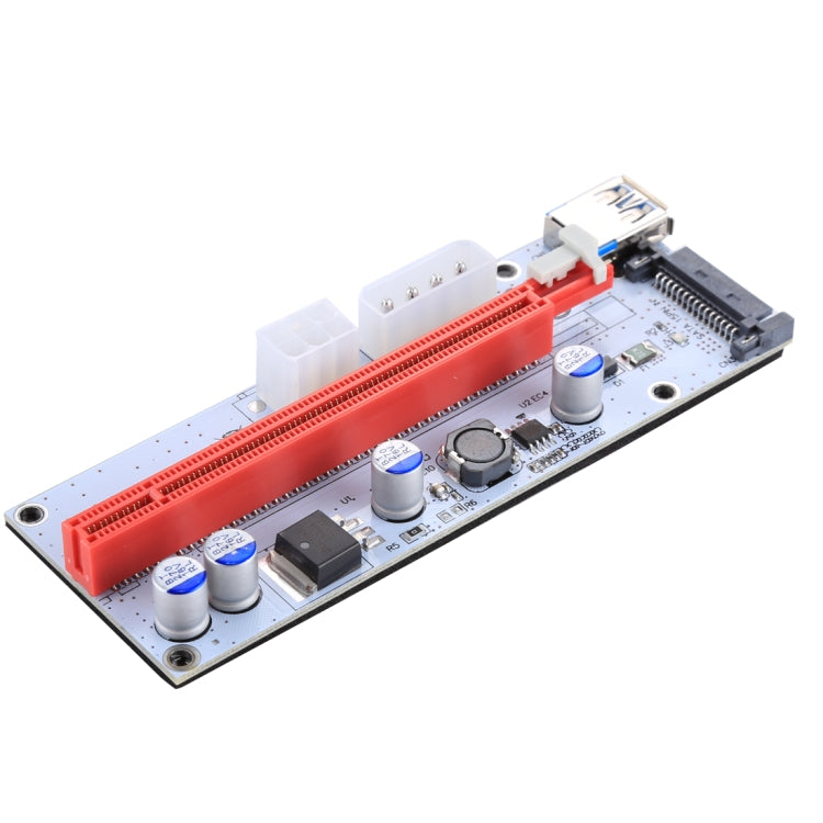 PCE164P-N06 VER008S ตัวขยายสัญญาณ USB 3.0 PCI-E Express 1x เป็น 16x PCI-E การ์ดอะแดปเตอร์ Riser พร้อมพอร์ตจ่ายไฟ SATA 15 พิน 6 พิน + 4 พิน และสาย USB ยาว 60 ซม., VER008S สีแดง