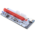 PCE164P-N06 VER008S ตัวขยายสัญญาณ USB 3.0 PCI-E Express 1x เป็น 16x PCI-E การ์ดอะแดปเตอร์ Riser พร้อมพอร์ตจ่ายไฟ SATA 15 พิน 6 พิน + 4 พิน และสาย USB ยาว 60 ซม., VER008S สีแดง