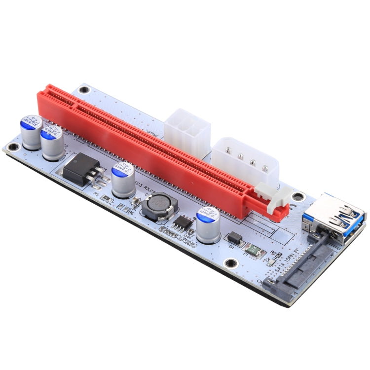 PCE164P-N06 VER008S ตัวขยายสัญญาณ USB 3.0 PCI-E Express 1x เป็น 16x PCI-E การ์ดอะแดปเตอร์ Riser พร้อมพอร์ตจ่ายไฟ SATA 15 พิน 6 พิน + 4 พิน และสาย USB ยาว 60 ซม., VER008S สีแดง