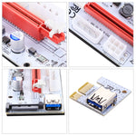 PCE164P-N06 VER008S ตัวขยายสัญญาณ USB 3.0 PCI-E Express 1x เป็น 16x PCI-E การ์ดอะแดปเตอร์ Riser พร้อมพอร์ตจ่ายไฟ SATA 15 พิน 6 พิน + 4 พิน และสาย USB ยาว 60 ซม., VER008S สีแดง