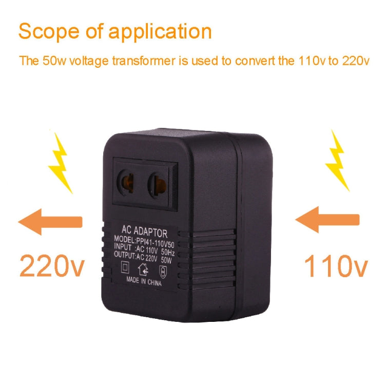 อะแดปเตอร์ปลั๊กไฟ AC 110V เป็น 220V 50W, ปลั๊ก EU/US เป็นปลั๊ก US, 110V เป็น 220V 50W