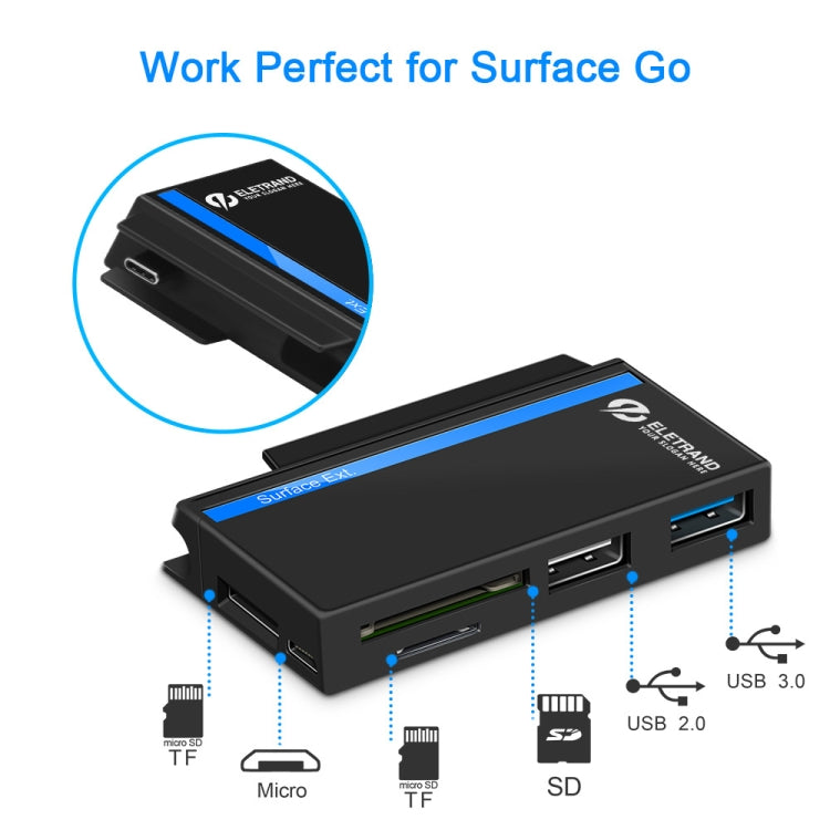 ROCKETEK RT-SGO727 ฮับ USB 3.0 + USB 2.0 + Micro USB สำหรับ Microsoft Surface Go พร้อมช่องใส่การ์ด TF 2 ช่องและ SD Card, RT-SGO727