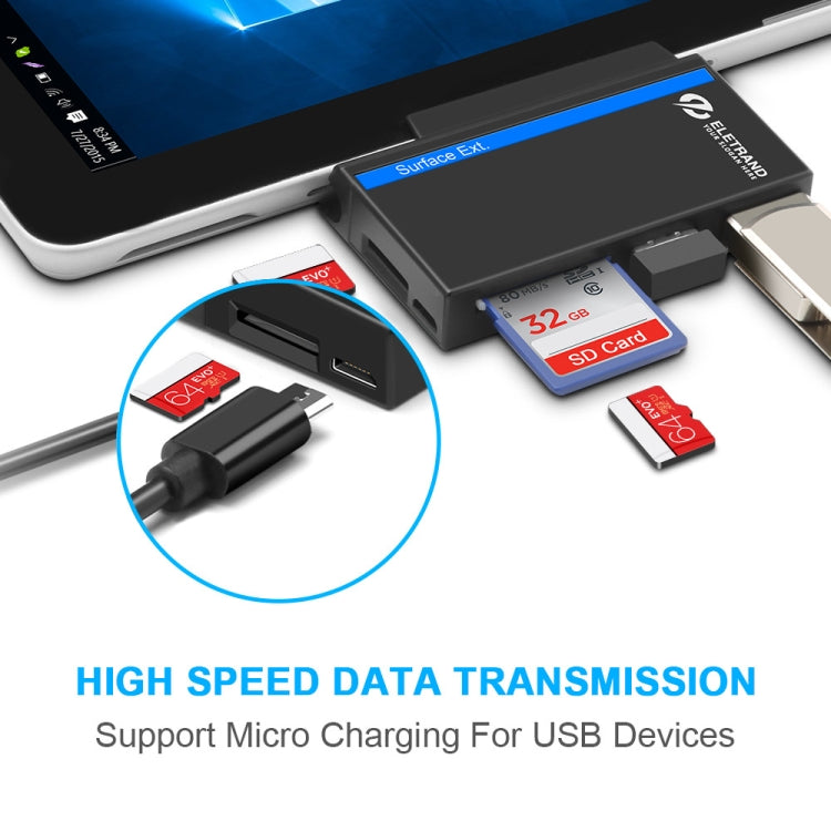 ROCKETEK RT-SGO727 ฮับ USB 3.0 + USB 2.0 + Micro USB สำหรับ Microsoft Surface Go พร้อมช่องใส่การ์ด TF 2 ช่องและ SD Card, RT-SGO727
